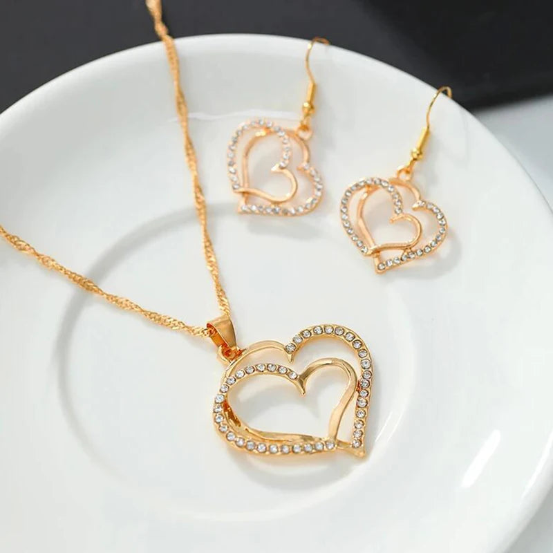 Heart Shaped Rhinestone Jewelry Set for Women